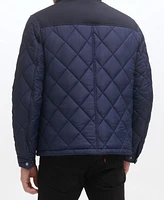 Cole Haan Men's Mixed Media Diamond Quilt with Faux Sherpa Lining Coat