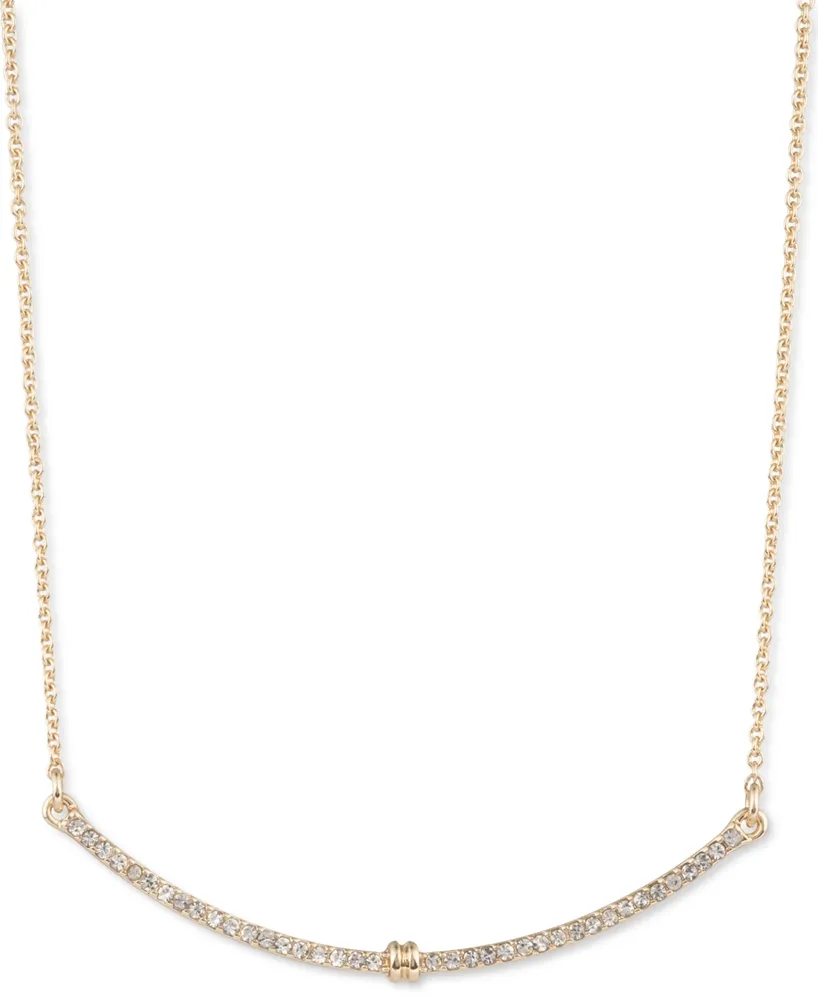 Lauren Ralph Lauren Gold-Tone Pave Curved Bar Statement Necklace, 16" + 3" extender