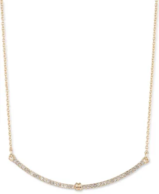 Lauren Ralph Lauren Gold-Tone Pave Curved Bar Statement Necklace, 16" + 3" extender