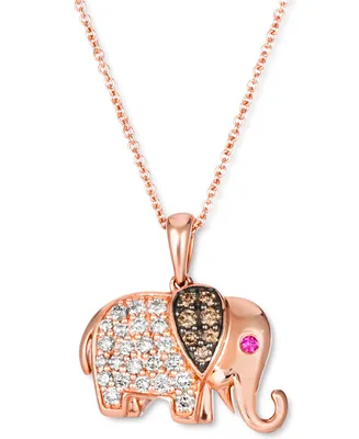 Le Vian Diamond (3/8 ct. t.w.) & Ruby Accent Elephant 18" Pendant Necklace in 14k Rose Gold