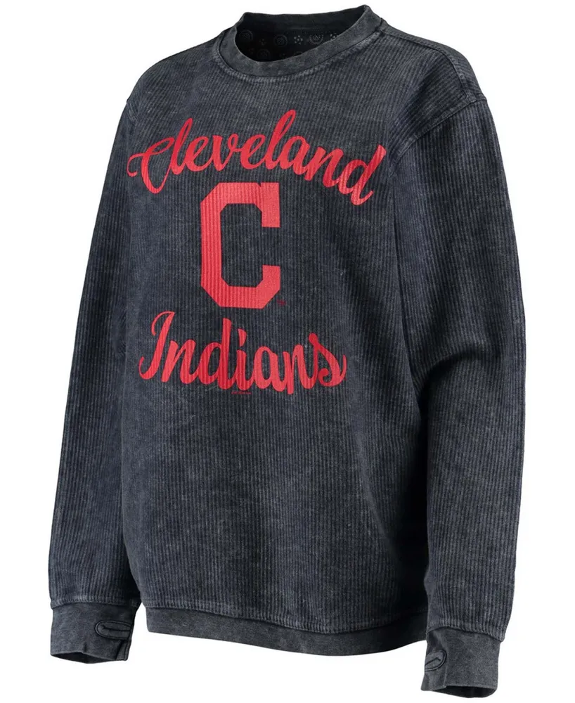 Women's Navy Cleveland Indians Script Comfy Cord Pullover Sweatshirt