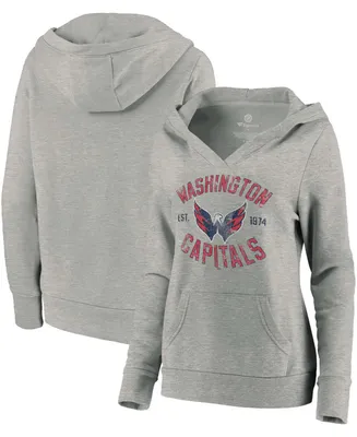 Plus Size Heathered Gray Washington Capitals Heritage Pullover Hoodie