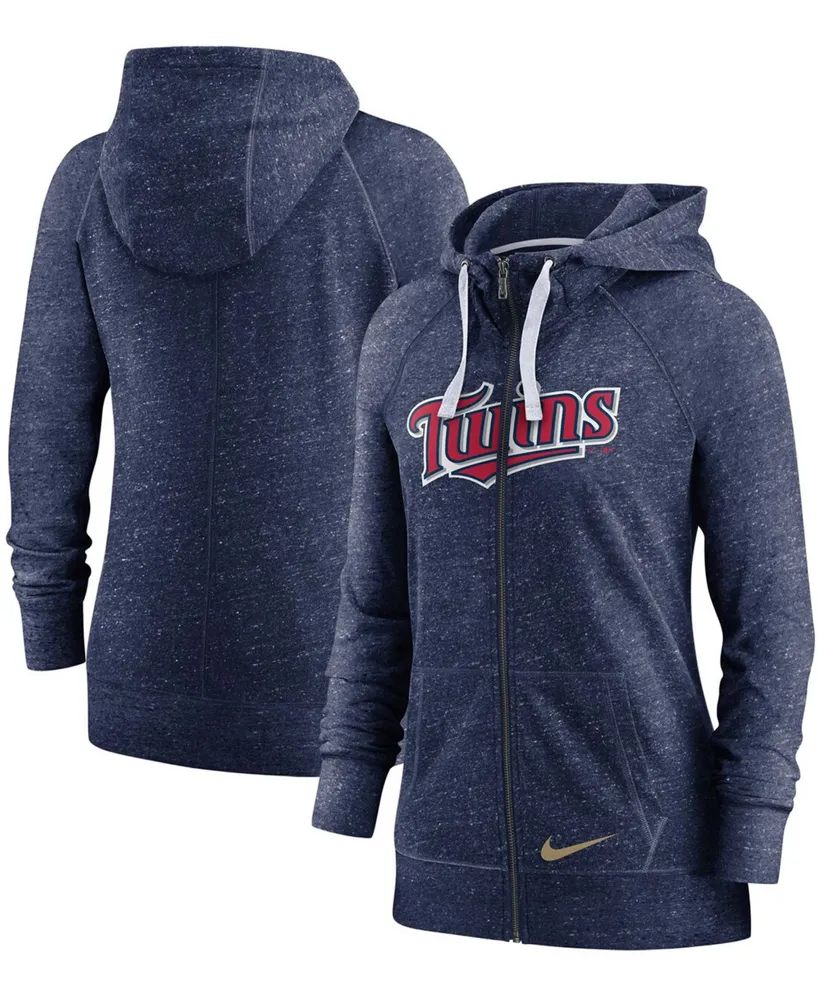 Women's Heathered Navy Minnesota Twins Wordmark Gym Vintage-Like Raglan Full-Zip Hoodie