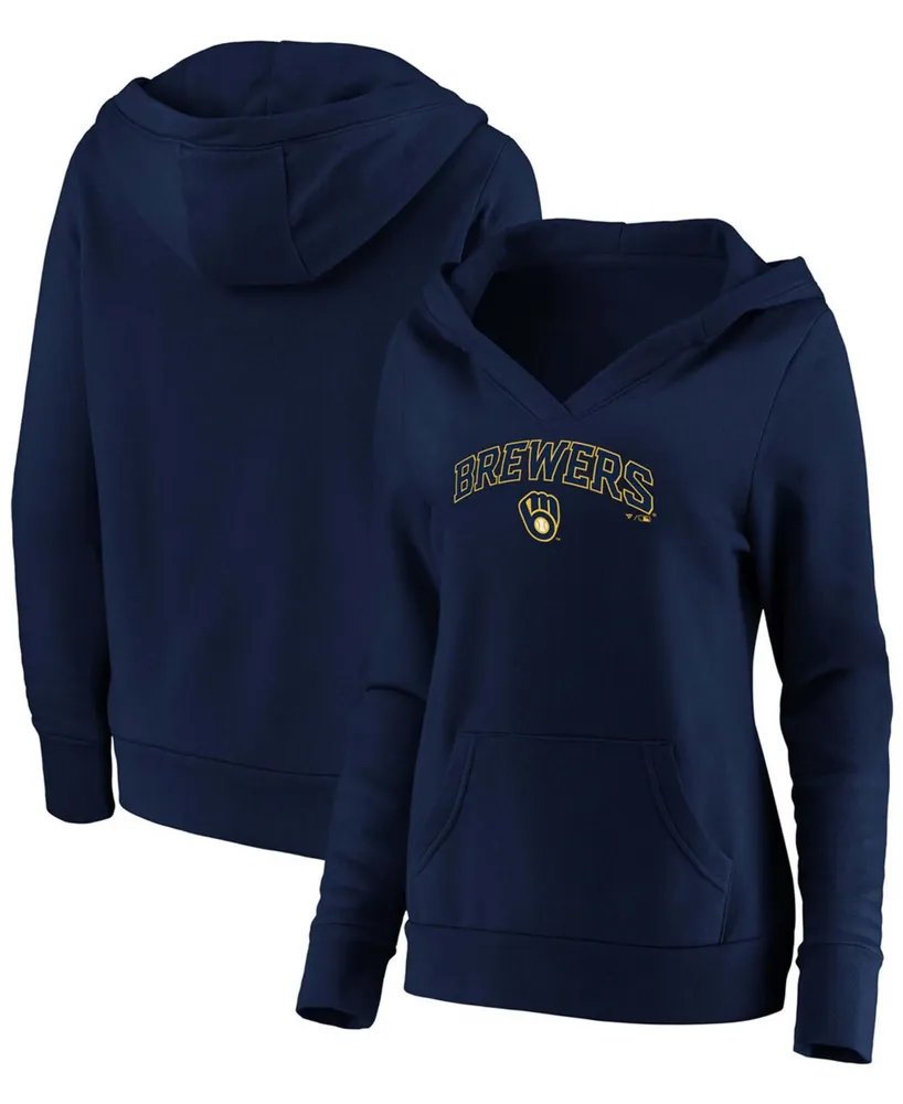 Plus Navy Milwaukee Brewers Core Team Lockup V-Neck Pullover Hoodie