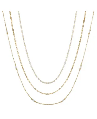 14K Gold Flash Plated 3-Pieces Layered Chain Necklace Set