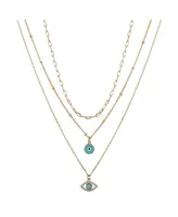 Silver Plated 3-Pieces Turquoise Crystal Evil Eye Layered Pendant Necklace Set 