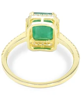 Emerald (2-3/4 ct. t.w.) & White Sapphire (1/4 ct. t.w.) Halo Ring in 14k Gold (Also available in Sapphire)