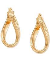 Italian Gold Textured Curved Oval Hoop Earrings in 10k Gold