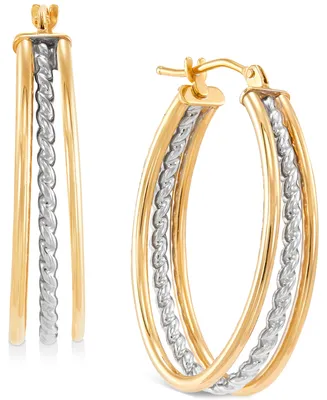 Italian Gold Triple Hoop Earrings in 10k Two-Tone Gold (25mm)