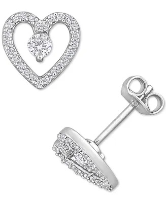 White Topaz (1/3 ct. t.w.) & Diamond (1/5 ct. t.w.) Open Heart Stud Earrings in Sterling Silver