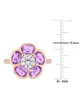 Amethyst (2 ct. t.w.) & White Topaz (1 Flower Ring Rose Gold-Plated Sterling Silver