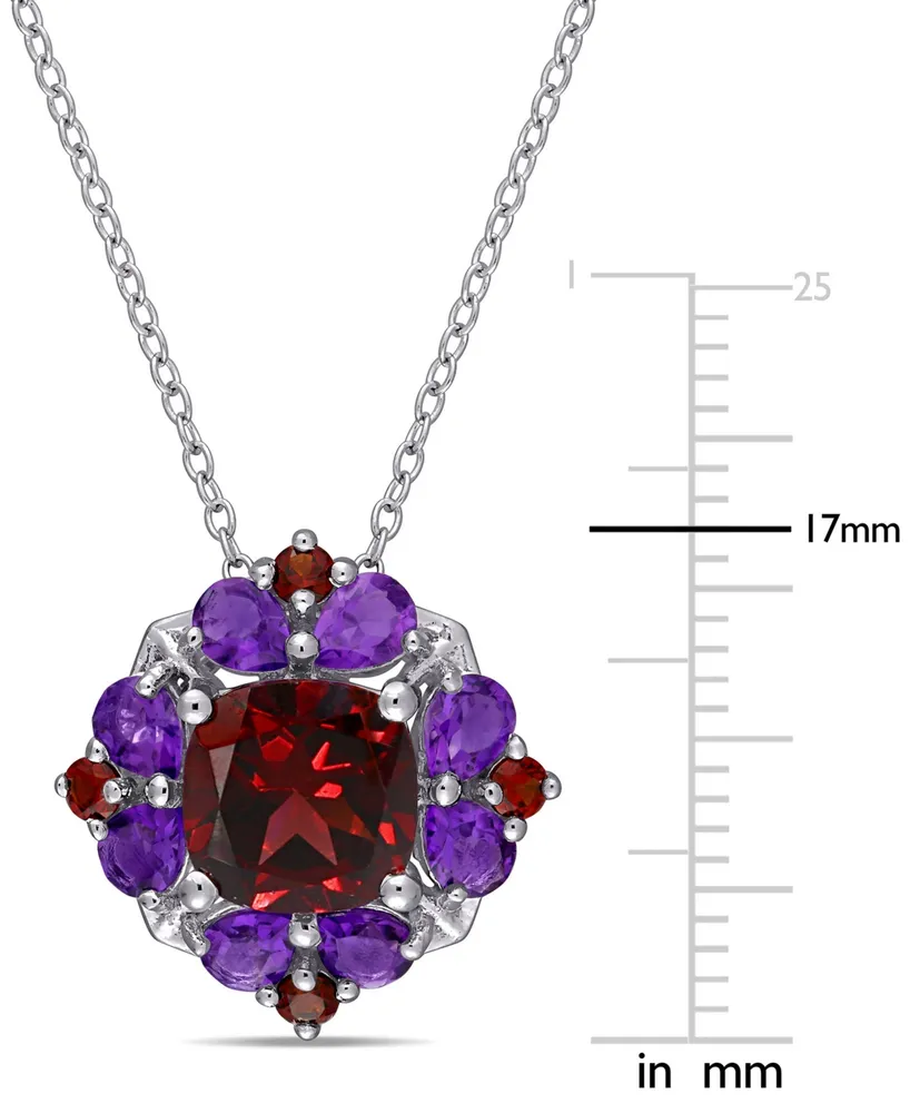 Rhodolite Garnet (3-1/4 ct. t.w.) & Amethyst (1-1/8 ct. t.w.) Cluster 18" Pendant Necklace in Sterling Silver