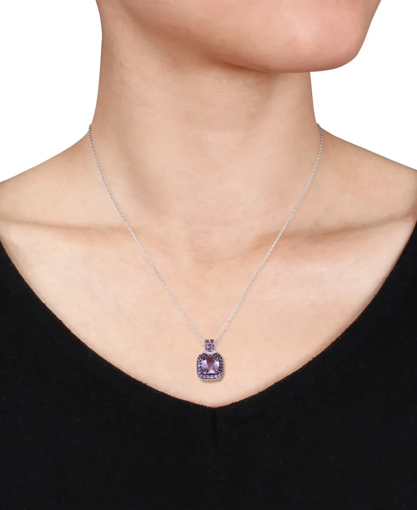 Amethyst (3 ct. t.w.) & Diamond (1/20 ct. t.w.) 18" Pendant Necklace in Sterling Silver