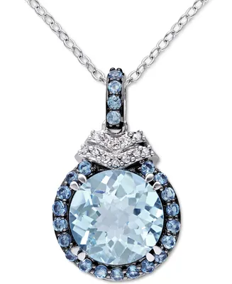 Blue Topaz (4-3/4 ct. t.w.) & Diamond (1/20 ct. t.w.) 18" Pendant Necklace in Sterling Silver