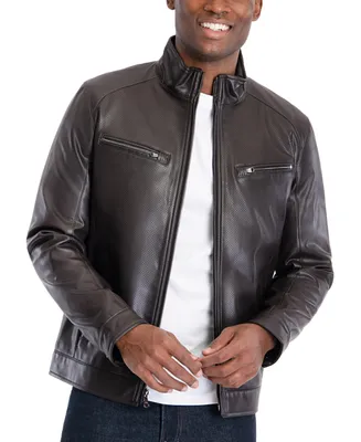Michael Kors Men's Perforated Faux Leather Moto Jacket, Created for Macy's