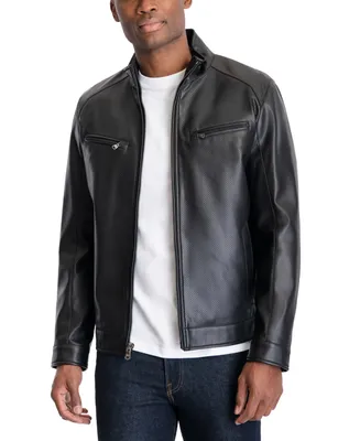 Michael Kors Men's Perforated Faux Leather Moto Jacket, Created for Macy's