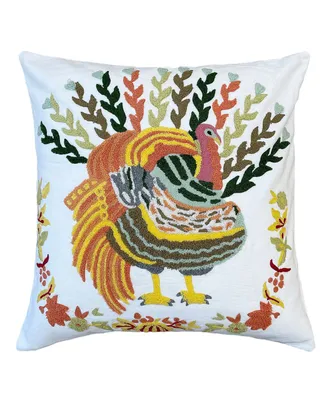 Mod Lifestyles Colorful Turkey Embroidered Decorative Pillow, 18" x 18"