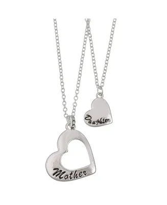 Fao Schwarz Mother and Daughter Silver Tone Heart Pendant Necklace Set, 2 Piece - Silver
