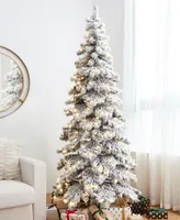 Glitzhome Pre-Lit Flocked Layered Spruce Artificial Christmas Tree with 350 Warm White Lights, 7.5'