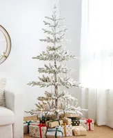 Glitzhome Deluxe Pre-Lit Flocked Pine Artificial Christmas Tree with 300 Warm White Lights, 6'