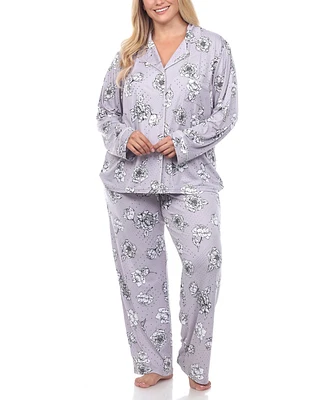 White Mark Plus Long Sleeve Floral Pajama Set, 2-Piece