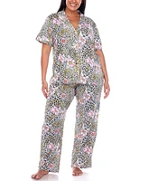 White Mark Plus Short Sleeve Pants Tropical Pajama Set, 2-Piece