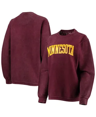 Women's Maroon Minnesota Golden Gophers Comfy Cord Vintage-Like Wash Basic Arch Pullover Sweatshirt