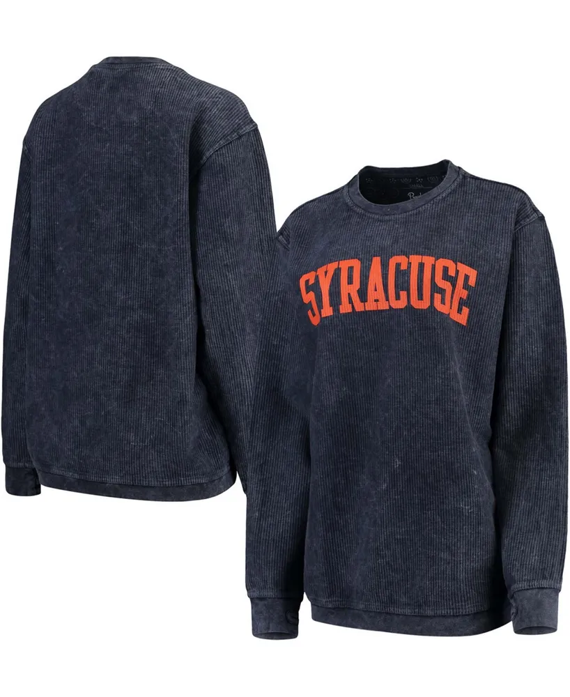 Pressbox Women's Navy Syracuse Orange Comfy Cord Vintage-Like Wash Basic  Arch Pullover Sweatshirt