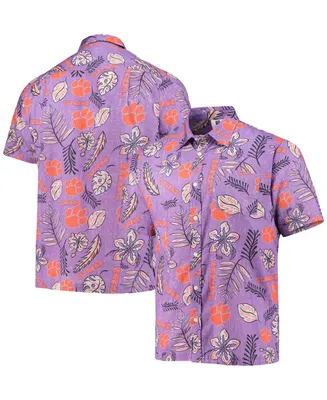 Men's Purple Clemson Tigers Vintage-Like Floral Button-Up Shirt