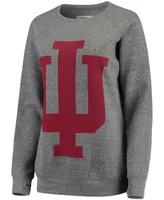 Women's Heathered Gray Indiana Hoosiers Big Team Logo Knobi Fleece Tri-Blend Crew Neck Sweatshirt