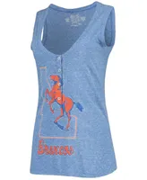 Women's Heathered Royal Boise State Broncos Relaxed Henley Tri-Blend V-Neck Tank Top