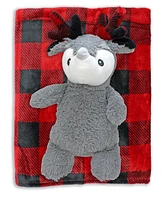 Baby Boys and Girls Check Blanket with Reindeer Plush Toy, 2 Piece Set