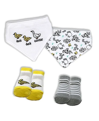 Baby Boys and Girls Farm Coordinating Socks and Bandana Bib, 4 Piece Set