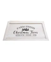 Glitzhome Washed White Wooden Trapezoid Farm Fresh Christmas Trees Tree Collar Kd, 26"