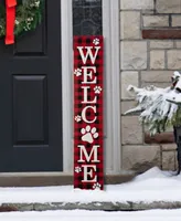 Glitzhome Wooden Plaid Pet " Welcome" Porch Sign, 42"