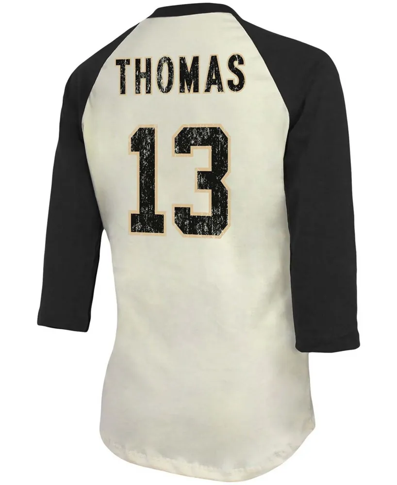 Women's Michael Thomas Cream, Black New Orleans Saints Player Raglan Name Number 3/4 Sleeve T-shirt