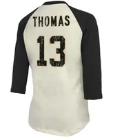 Women's Michael Thomas Cream, Black New Orleans Saints Player Raglan Name Number 3/4 Sleeve T-shirt