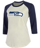 Women's Dk Metcalf Cream, Navy Seattle Seahawks Player Raglan Name Number 3/4 Sleeve T-shirt