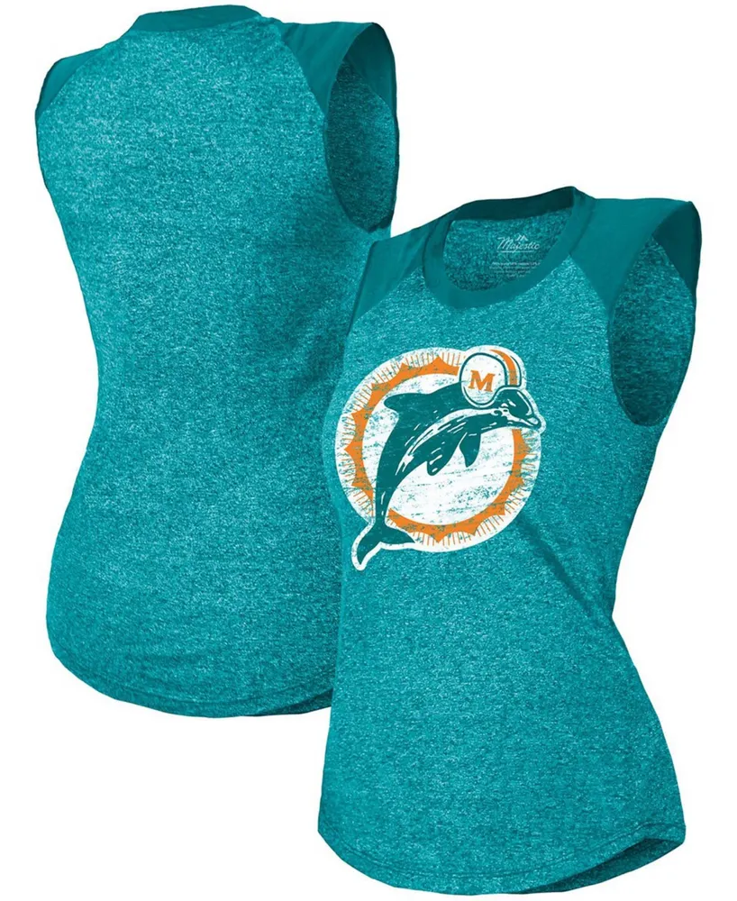 Women's Aqua Miami Dolphins Retro Tri-Blend Raglan Muscle Tank Top