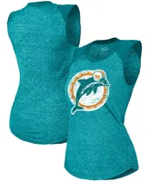 Women's Aqua Miami Dolphins Retro Tri-Blend Raglan Muscle Tank Top