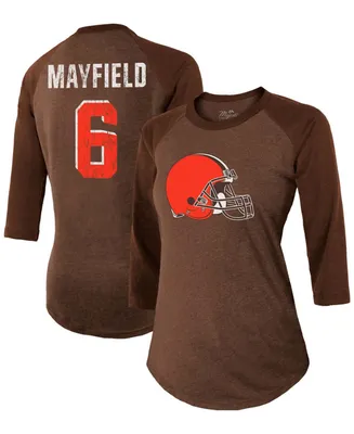 Women's Baker Mayfield Brown Cleveland Browns Player Name Number Tri-Blend 3/4 Sleeve Raglan T-shirt