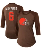 Women's Baker Mayfield Brown Cleveland Browns Player Name Number Tri-Blend 3/4 Sleeve Raglan T-shirt