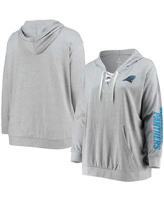 Women's Plus Heathered Gray Carolina Panthers Lace-Up Pullover Hoodie