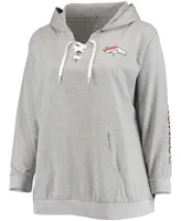 Women's Plus Heathered Gray Denver Broncos Lace-Up Pullover Hoodie