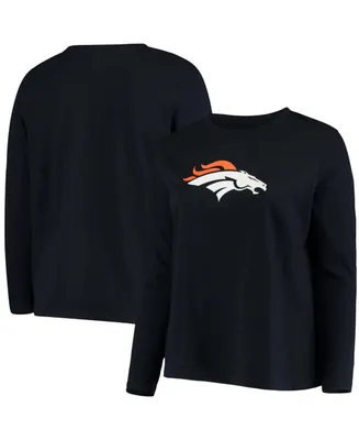 Women's Plus Size Navy Denver Broncos Primary Logo Long Sleeve T-shirt