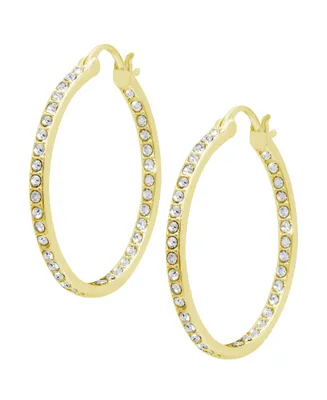 And Now This Silver or Gold Plated Clear Crystal Hoop Earrings - Gold