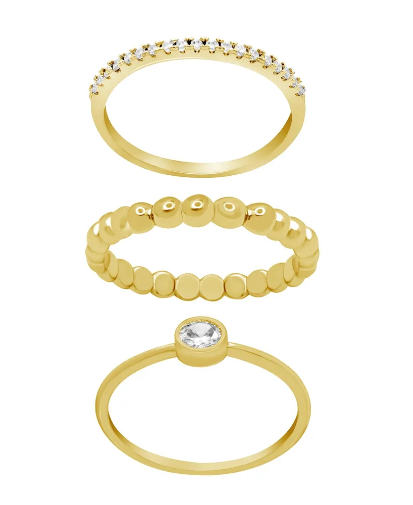and Now This Gold Plated 3-Piece Clear Cubic Zirconia Band Ring Set