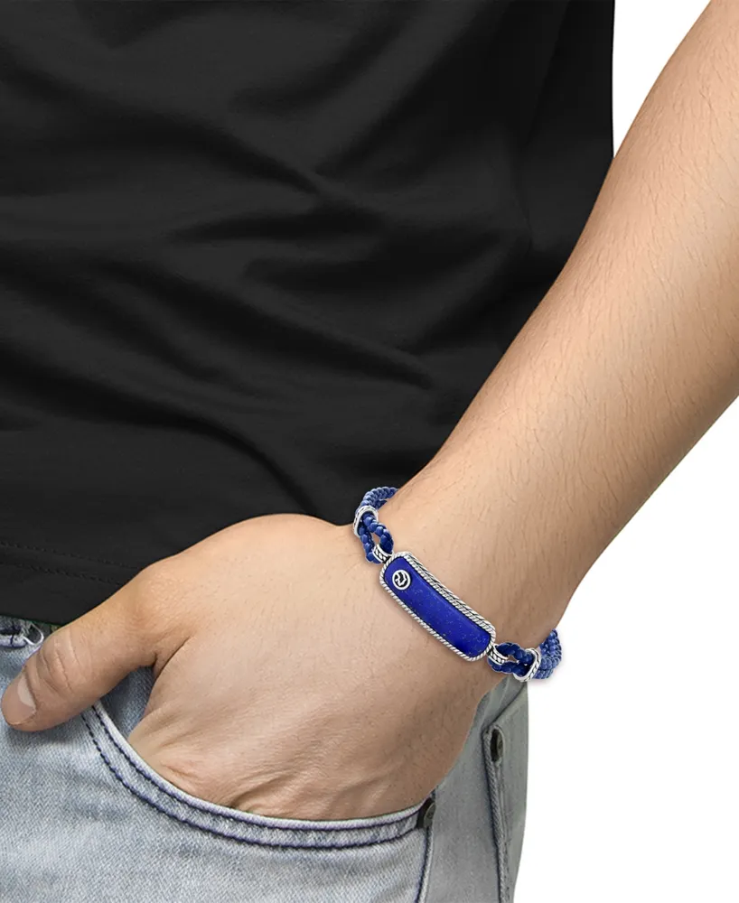 Effy Men's Lapis Lazuli Leather Cord Bracelet in Sterling Silver