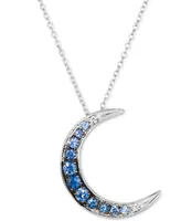 Le Vian Denim Ombre Sapphire (3/8 ct. t.w.) & White Sapphire Accent Crescent Moon 18" Pendant Necklace in 14k White Gold