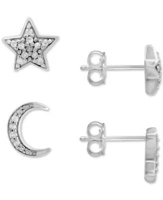 Diamond Moon & Star Stud Earrings (1/10 ct. t.w.) in Sterling Silver